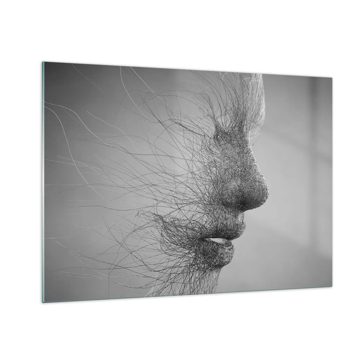 Impression sur verre - Image sur verre - Profil de visage abstrait noir et blanc avec des lignes - 100x70cm - L'esprit du vent - Décoration murale moderne pour le salon et la chambre ARTTOR