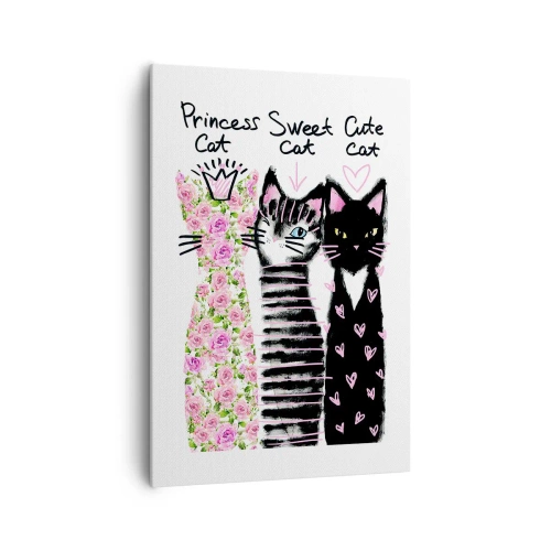 Impression sur toile - Image sur toile - Trois chats aux motifs artistiques variés - 70x100cm - Il y avait trois chats - Décoration murale moderne pour le salon et la chambre ARTTOR