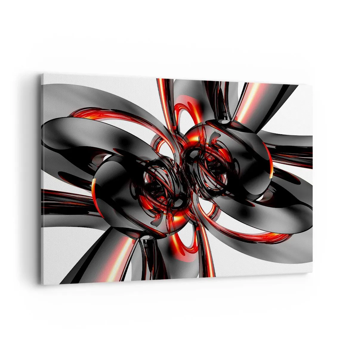 Impression sur toile - Image sur toile - Graphiques 3D abstraits avec des éléments noirs et rouges - 120x80cm - Mouvement de graphite et rouge - Décoration murale moderne pour le salon et la chambre ARTTOR