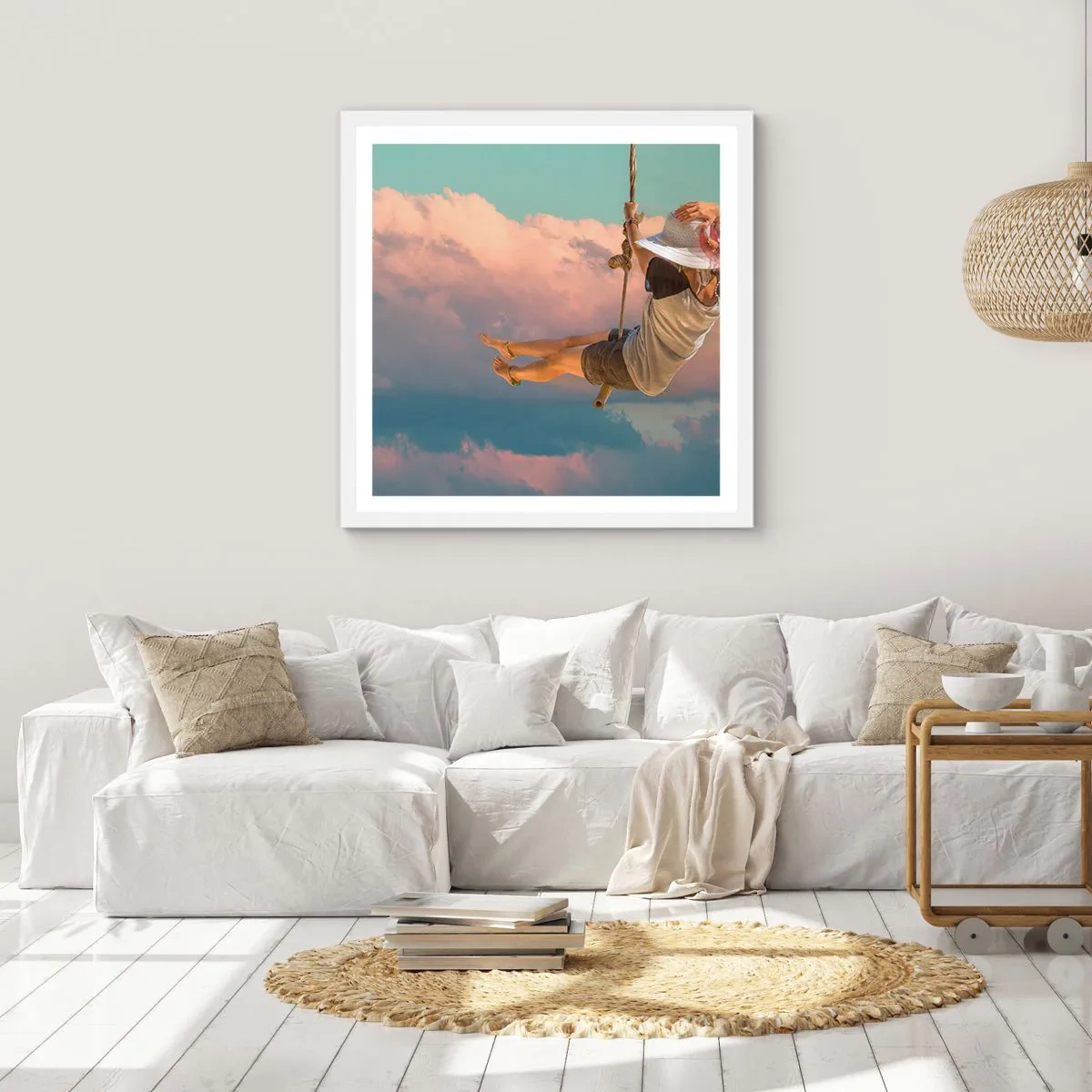 Affiche dans un cadre blanc - Poster - S'amuser dans les nuages - 60x60 cm