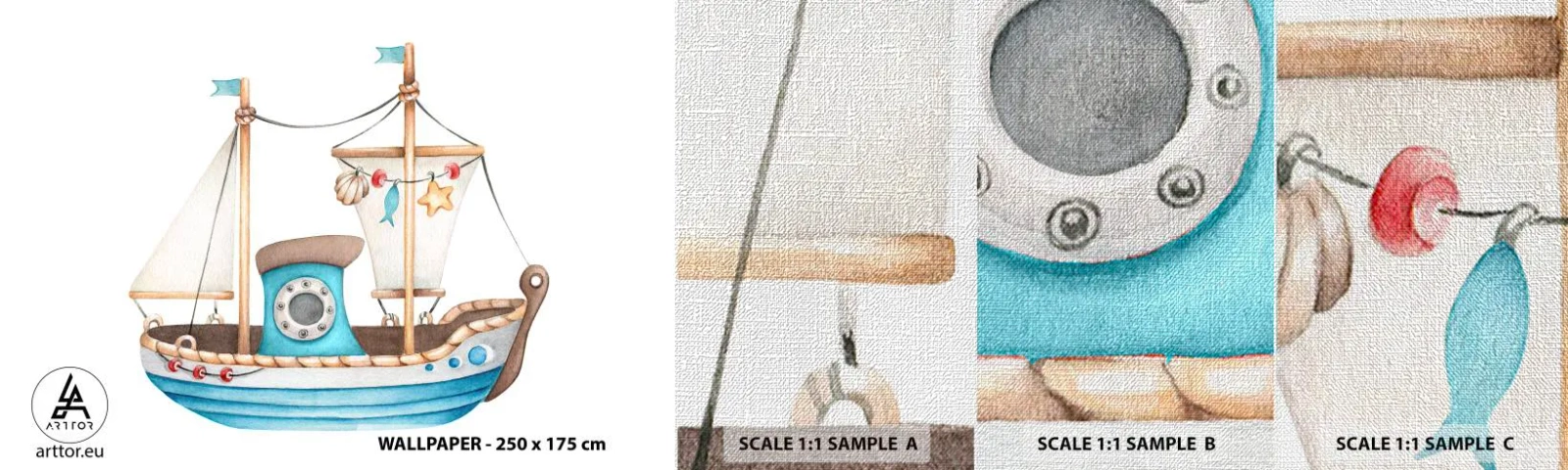 Échantillon de Papier Peint Premium Canvas - Ohé, l'aventure ! - Bateau, Enfants, Nautique - 100x30 cm