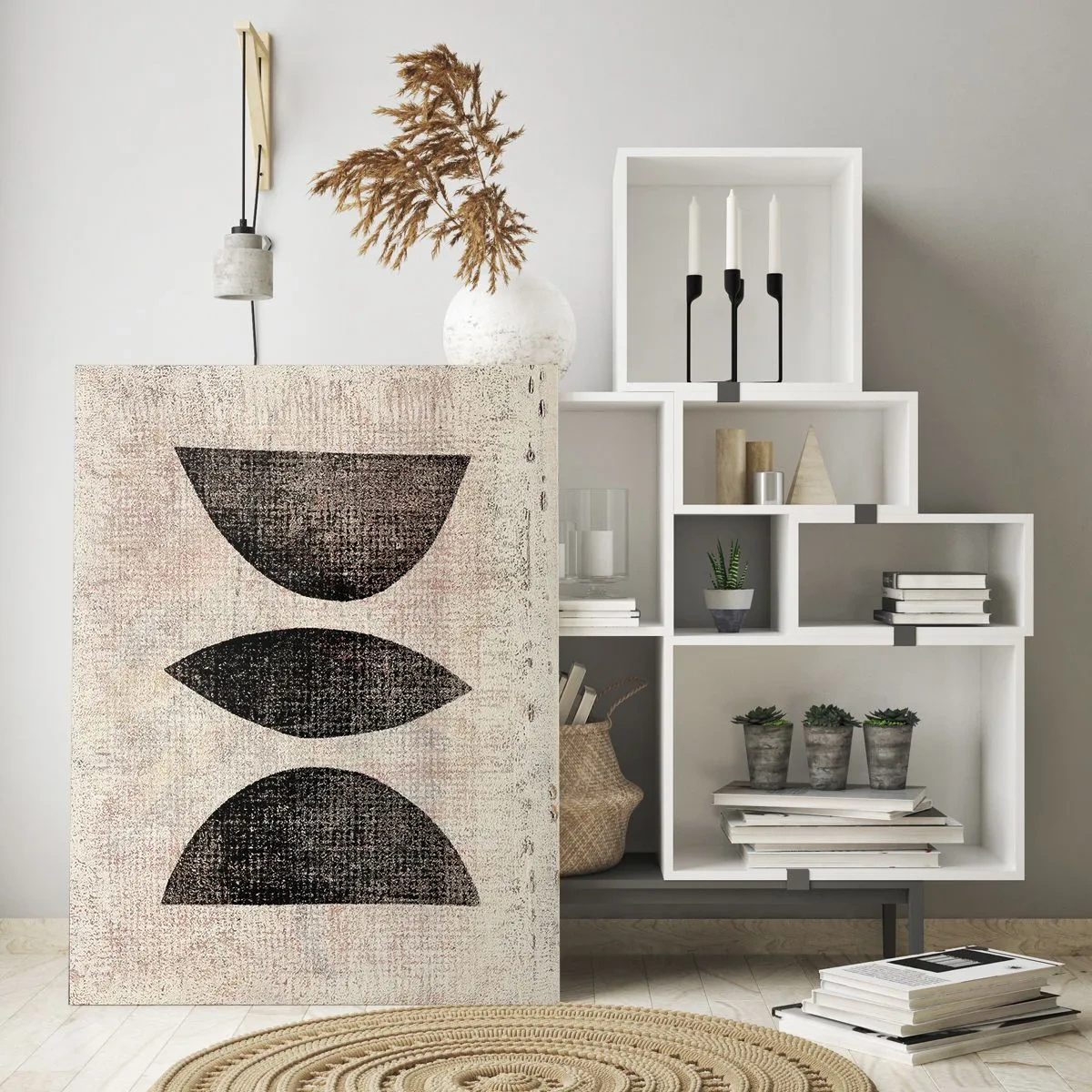 Impression sur verre - Image sur verre - Formes ethniques aux tons sombres sur fond clair - 70x100cm - Abstraction ethnique - Décoration murale moderne pour le salon et la chambre ARTTOR