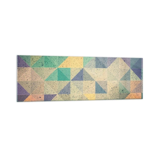 Impression sur verre - Image sur verre - Une composition colorée de triangles géométriques dans des tons pastel. - 160x50cm - République des triangles - Décoration murale moderne pour le salon et la chambre ARTTOR