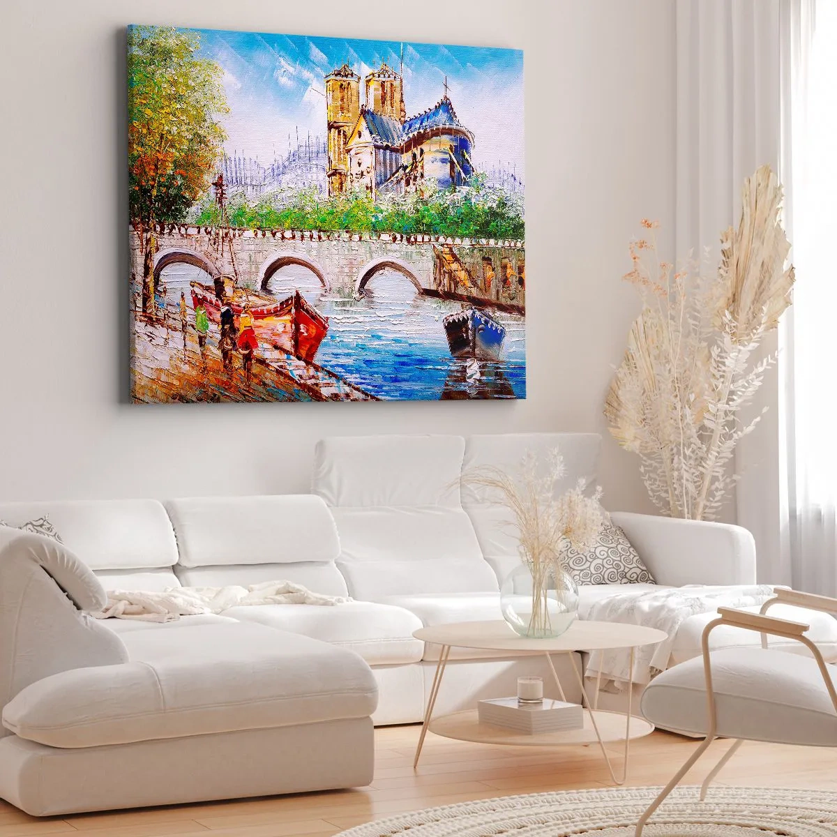 Impression sur toile - Image sur toile - Paysage avec un pont et une cathédrale de style classique - 120x80cm - Leur temps ne passe jamais - Décoration murale moderne pour le salon et la chambre ARTTOR