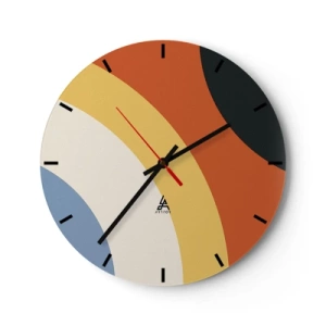 Horloge murale - Pendule murale - Arcs géométriques dans les tons orange, beige et bleu - 30x30cm - Vers son soi - Décoration murale moderne pour le salon, la cuisine et la chambre ARTTOR