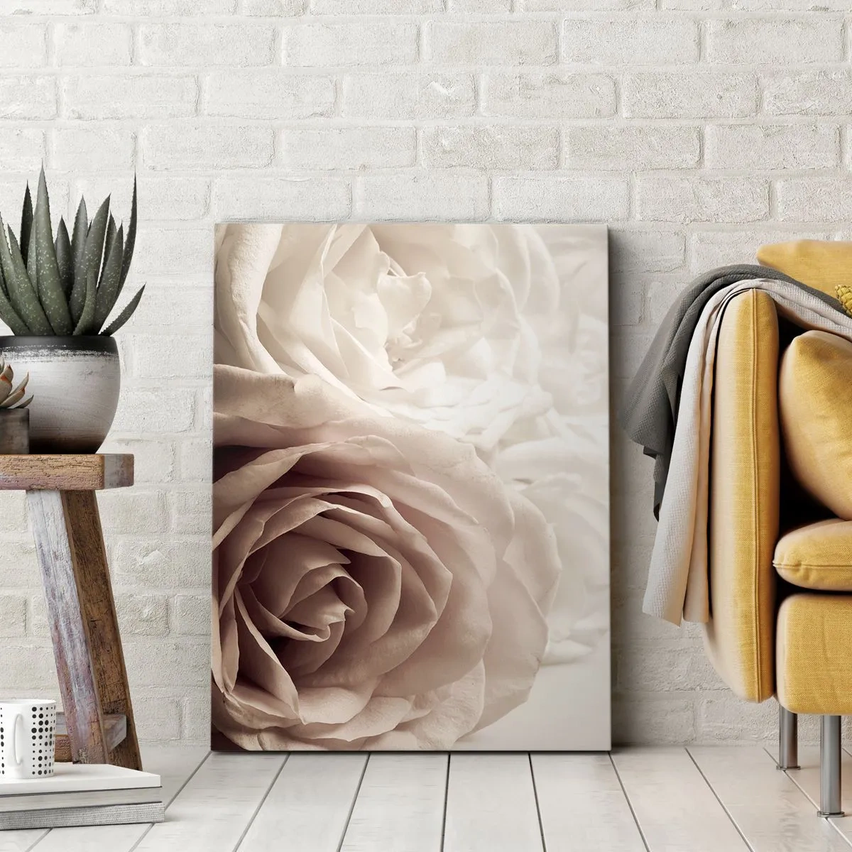 Impression sur toile - Image sur toile - Roses délicates dans des tons pastel de beige - 70x100cm - Au coeur d'ue la rose - Décoration murale moderne pour le salon et la chambre ARTTOR