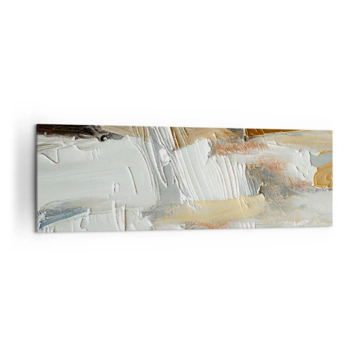 Impression sur toile - Image sur toile - Abstraction texturale dans des tons terre et blanc - 160x50cm - Couches colorées - Décoration murale moderne pour le salon et la chambre ARTTOR