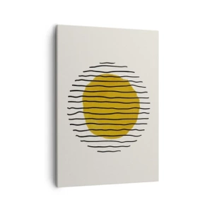 Impression sur toile - Image sur toile - Un motif minimaliste avec un cercle jaune et des lignes noires. - 50x70cm - Abstraction tremblante de chaleur - Décoration murale moderne pour le salon et la chambre ARTTOR