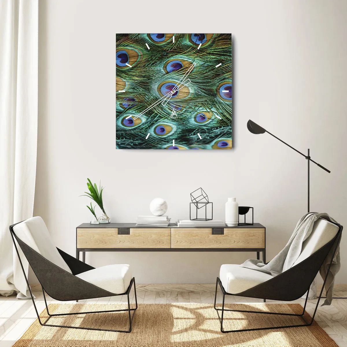 Horloge murale - Pendule murale - Un regard de paon - 40x40 cm