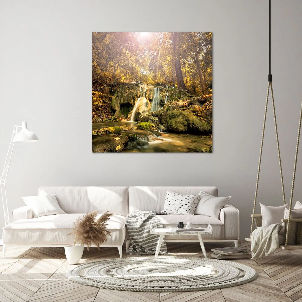 Impression sur toile - Image sur toile - Cascade de forêt en vert - 50x50 cm