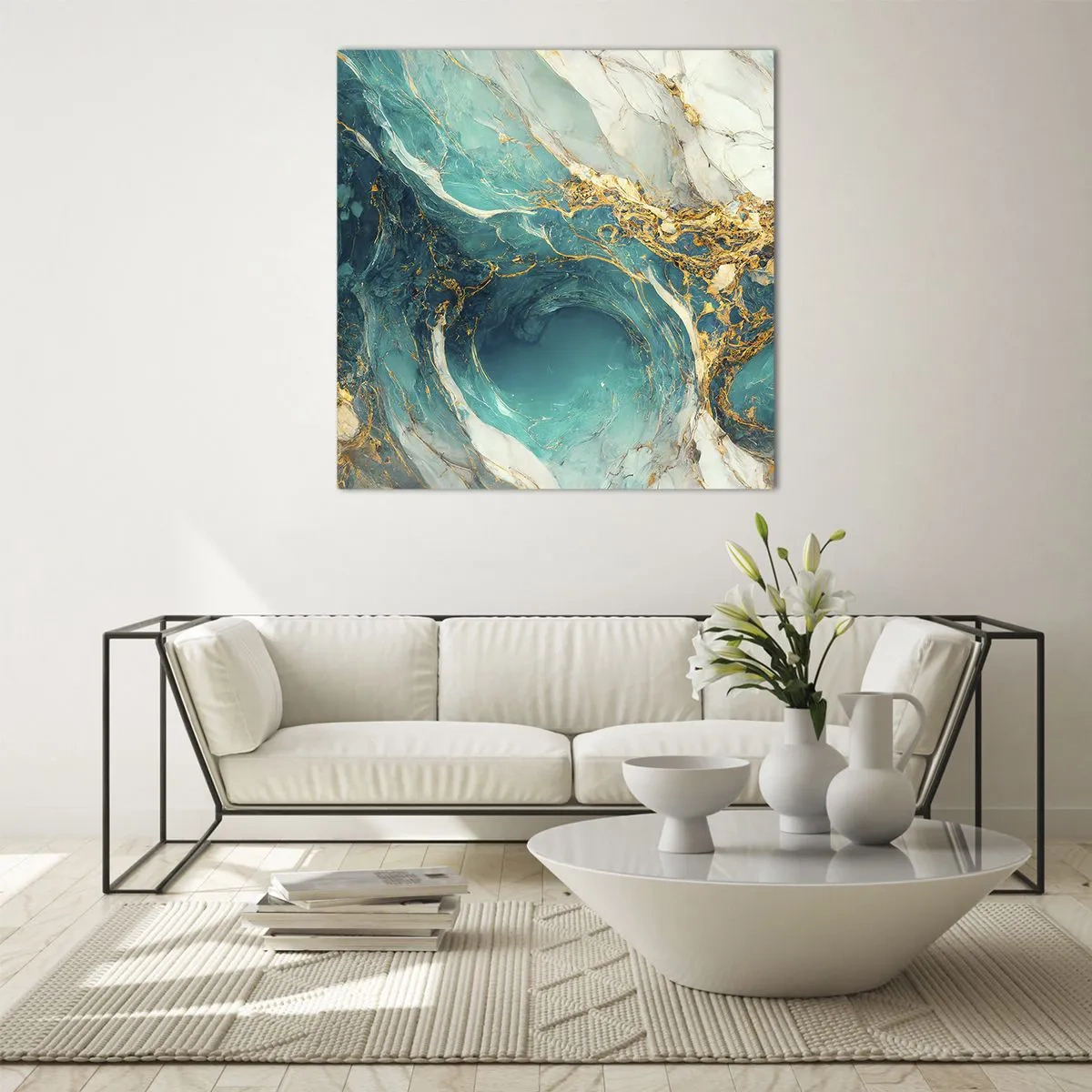 Impression sur verre - Image sur verre - Composition en veines d'or - 70x70 cm