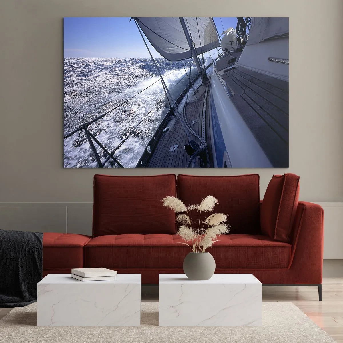 Impression sur verre - Image sur verre - Un yacht naviguant sur une mer agitée par temps ensoleillé - 100x70cm - Je sais ce que c'est d'être un oiseau - Décoration murale moderne pour le salon et la chambre ARTTOR
