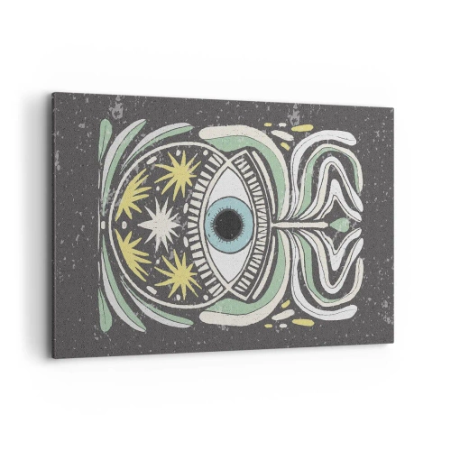 Impression sur toile - Image sur toile - Un œil symbolique entouré de motifs abstraits - 120x80cm - Rituels tribaux - Décoration murale moderne pour le salon et la chambre ARTTOR