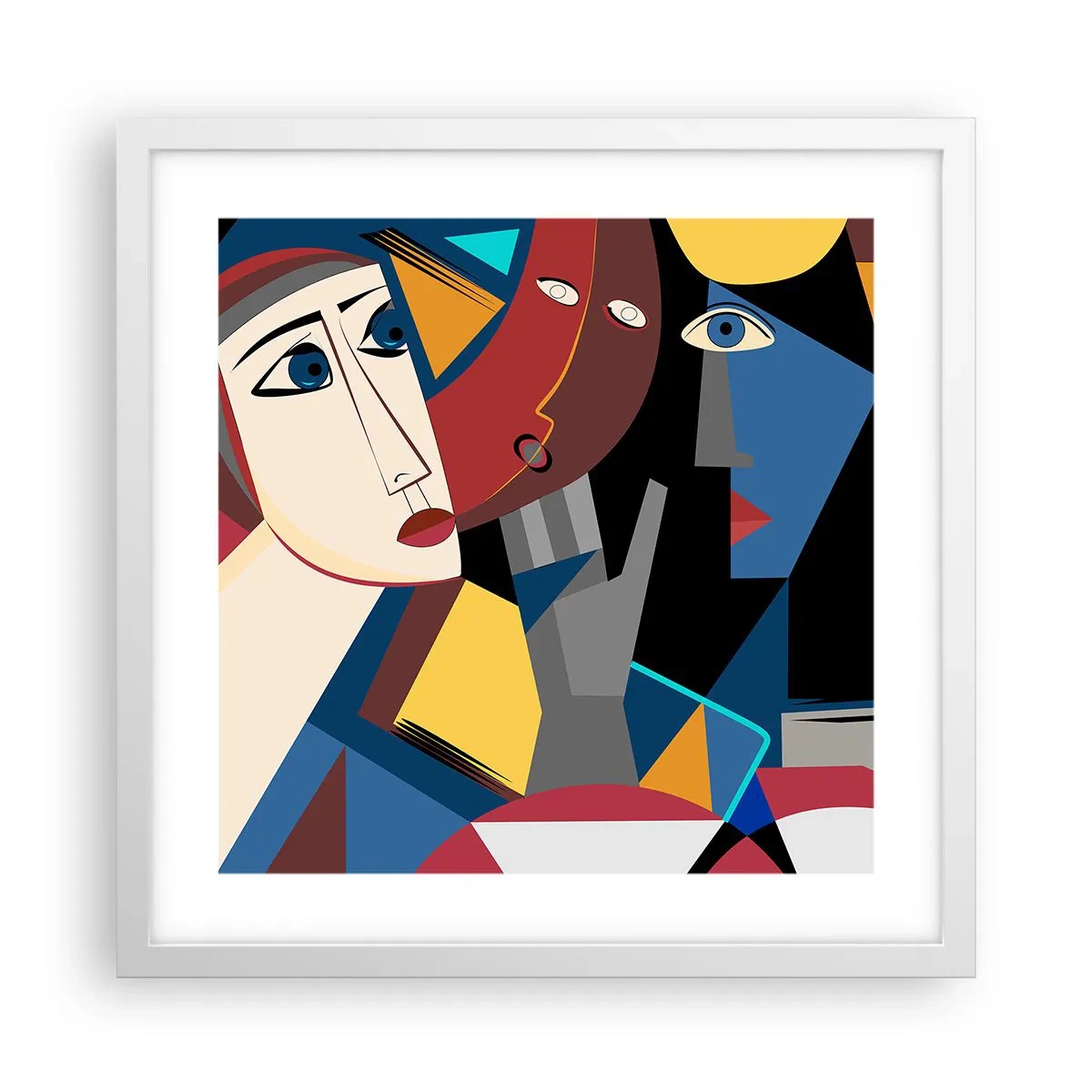 Affiche dans un cadre blanc - Poster - Une conversation entre cubistes - 40x40 cm