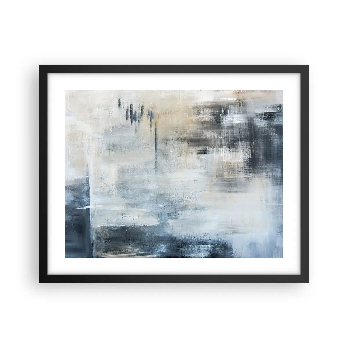 Affiche dans un cadre noir - Poster - Derrière le rideau bleu - 50x40 cm