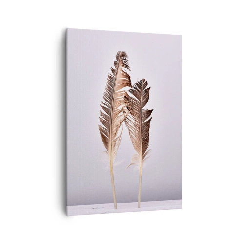 Impression sur toile - Image sur toile - Plumes délicates sur fond clair dans un style minimaliste - 70x100cm - Face au néant - Décoration murale moderne pour le salon et la chambre ARTTOR