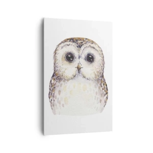 Impression sur toile - Image sur toile - Portrait d'un hibou sur fond clair aux couleurs délicates - 80x120cm - Regarde-moi dans les yeux - Décoration murale moderne pour le salon et la chambre ARTTOR