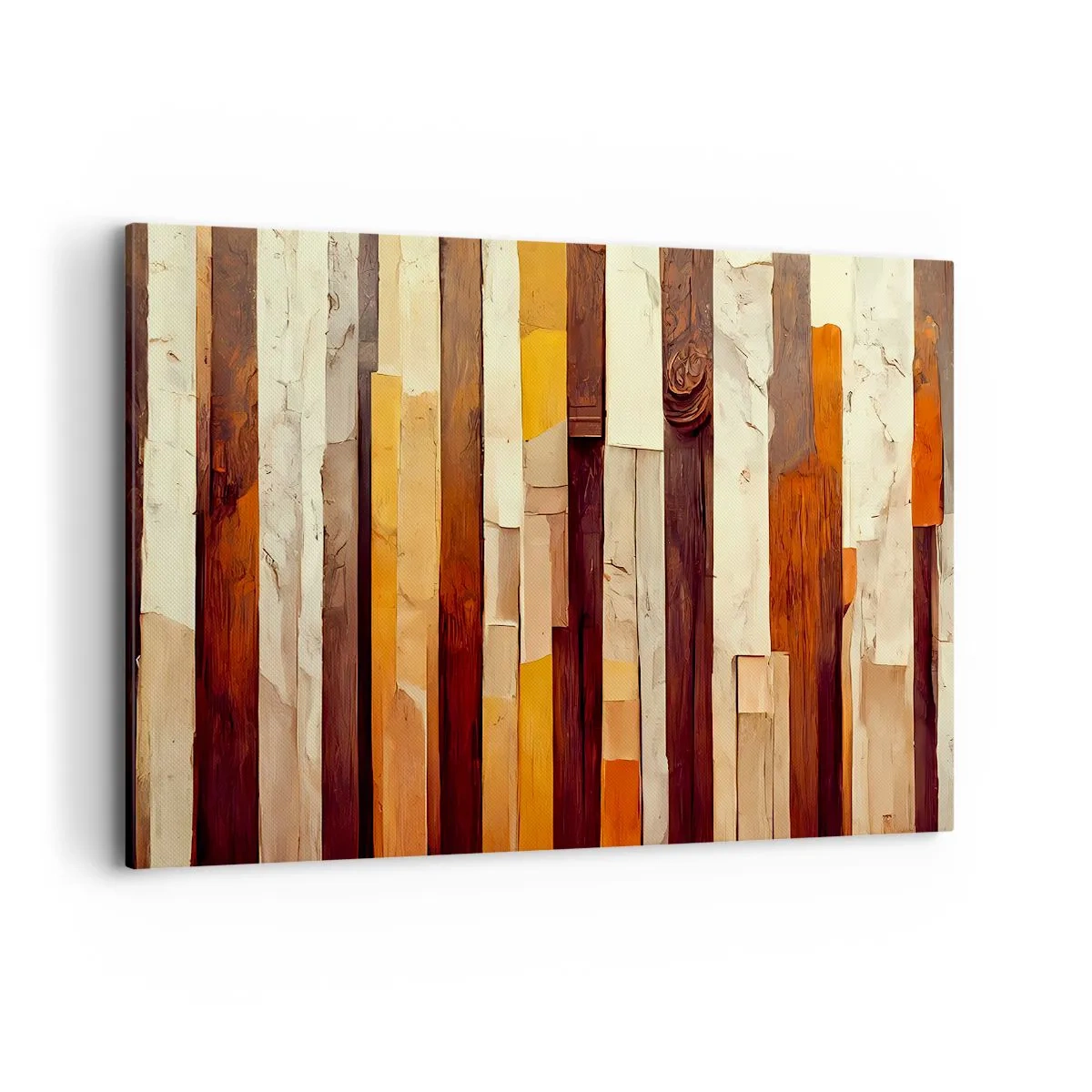 Impression sur toile - Image sur toile - Composition géométrique dans les tons de bois et d'or - 120x80cm - Hymne des arbres forestiers - Décoration murale moderne pour le salon et la chambre ARTTOR