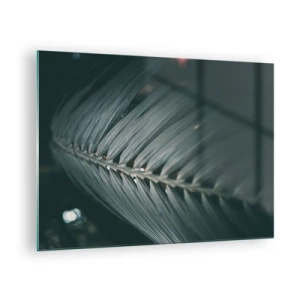 Impression sur verre - Image sur verre - Gros plan d'une feuille de palmier vert foncé avec reflet lumineux - 70x50cm - Précision de la nature - Décoration murale moderne pour le salon et la chambre ARTTOR