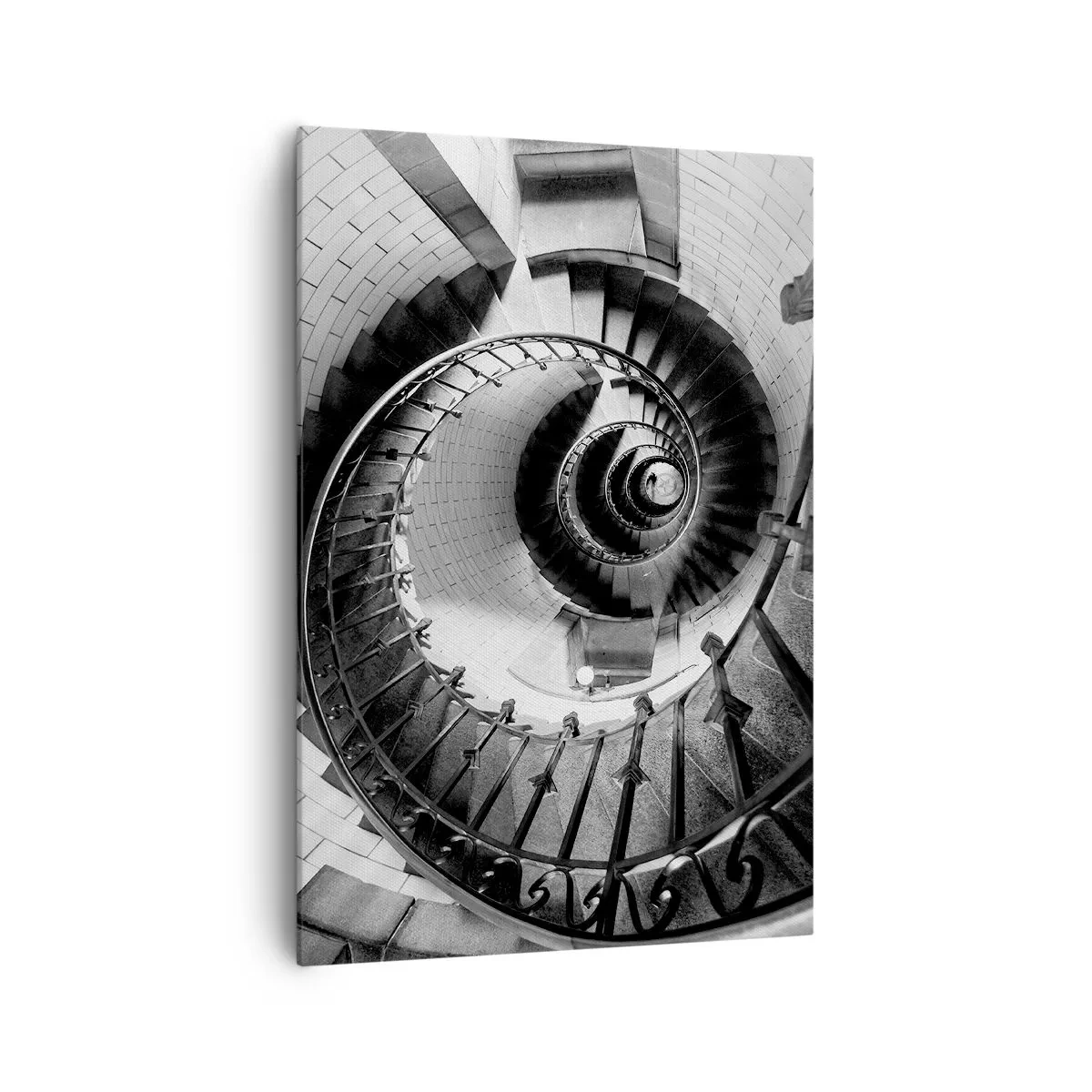 Impression sur toile - Image sur toile - Photographie en noir et blanc d'un escalier en colimaçon avec une perspective de haut en bas - 70x100cm - De plus en plus haut - Décoration murale moderne pour le salon et la chambre ARTTOR