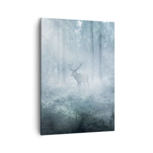 Impression sur toile - Image sur toile - Un cerf dans une forêt dense enveloppée de brume matinale - 50x70cm - Visite matinale du domaine - Décoration murale moderne pour le salon et la chambre ARTTOR