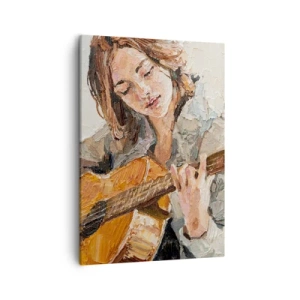 Impression sur toile - Image sur toile - Portrait d'une fille jouant de la guitare dans un style pictural aux couleurs chaudes. - 50x70cm - Concerto pour guitare et coeur de fille - Décoration murale moderne pour le salon et la chambre ARTTOR