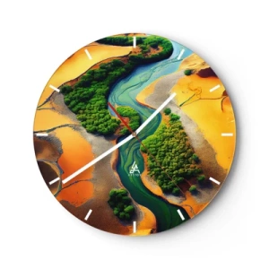 Horloge murale - Pendule murale - Une rivière serpentant à travers un paysage désertique verdoyant - 30x30cm - Rivière vivifiante - Décoration murale moderne pour le salon, la cuisine et la chambre ARTTOR