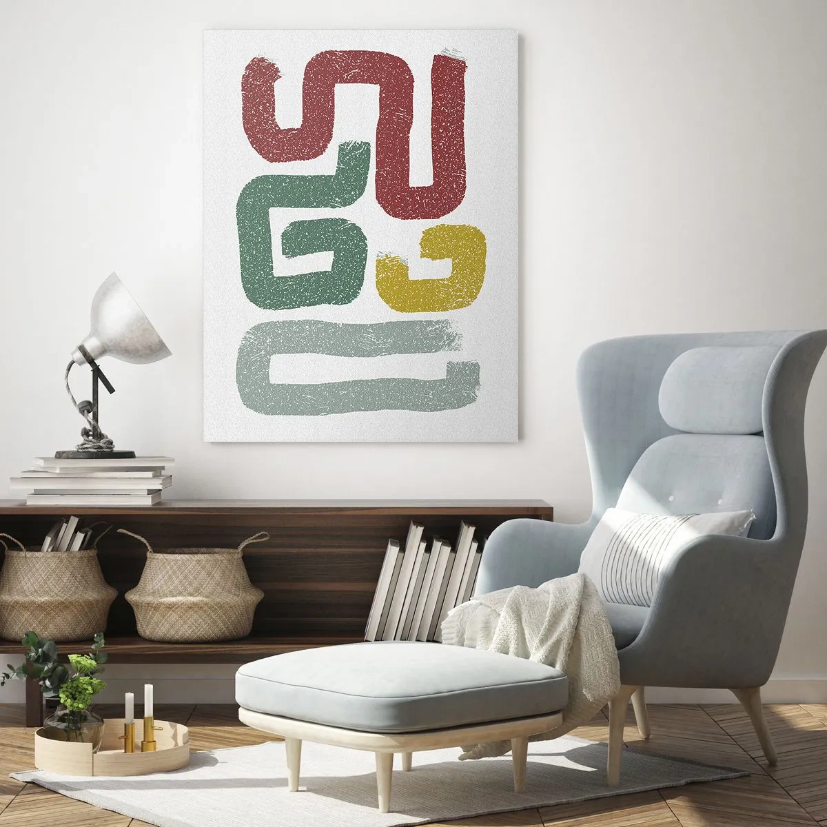 Impression sur verre - Image sur verre - Signes abstraits colorés sur fond blanc - 50x70cm - Dans une langue inconnue - Décoration murale moderne pour le salon et la chambre ARTTOR