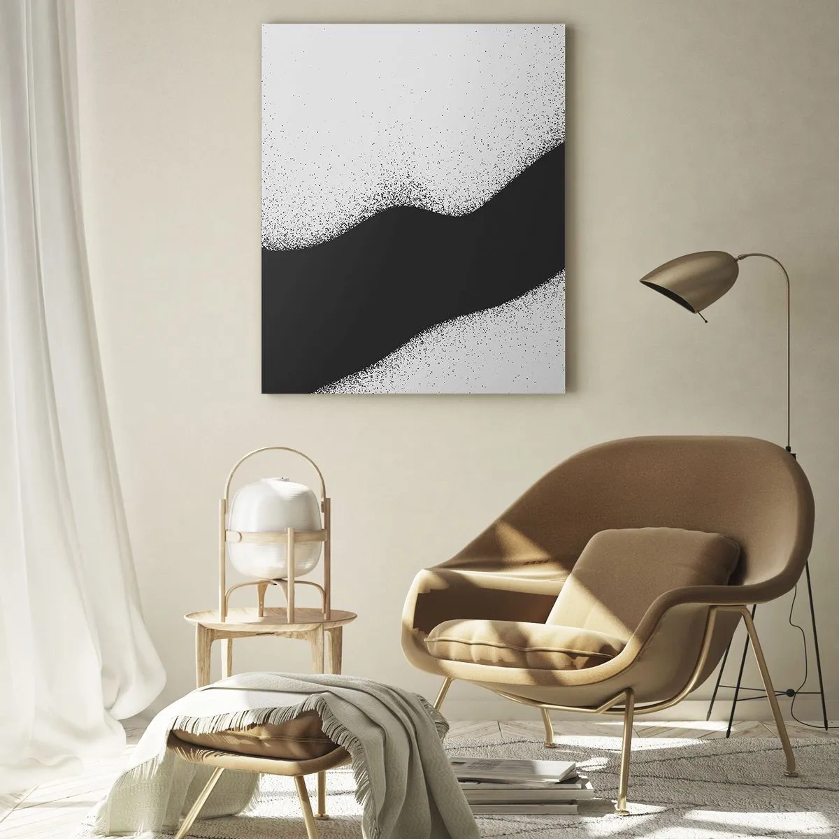 Impression sur verre - Image sur verre - Motif abstrait noir et blanc avec des points délicats sur toile - 80x120cm - Équilibre fluide - Décoration murale moderne pour le salon et la chambre ARTTOR