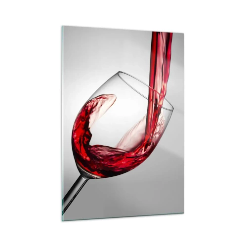 Impression sur verre - Image sur verre - Du vin rouge versé dans un verre sur un fond clair - 50x70cm - Nuance - mouvement - son - Décoration murale moderne pour le salon et la chambre ARTTOR