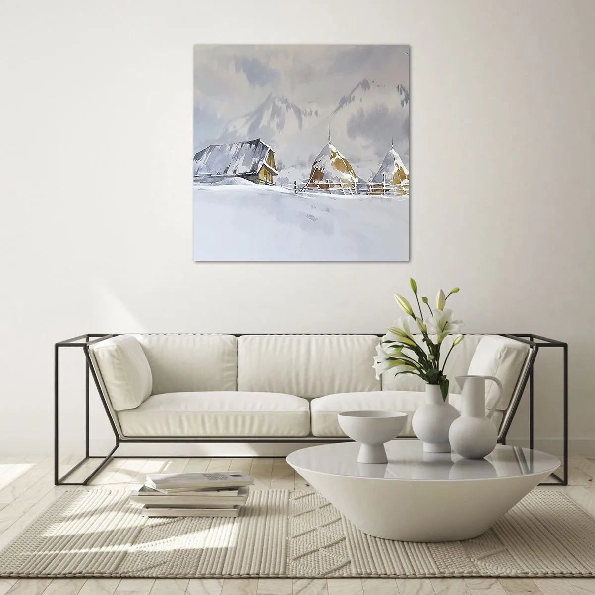 Impression sur verre - Image sur verre - Dans une vallée enneigée - 70x70 cm