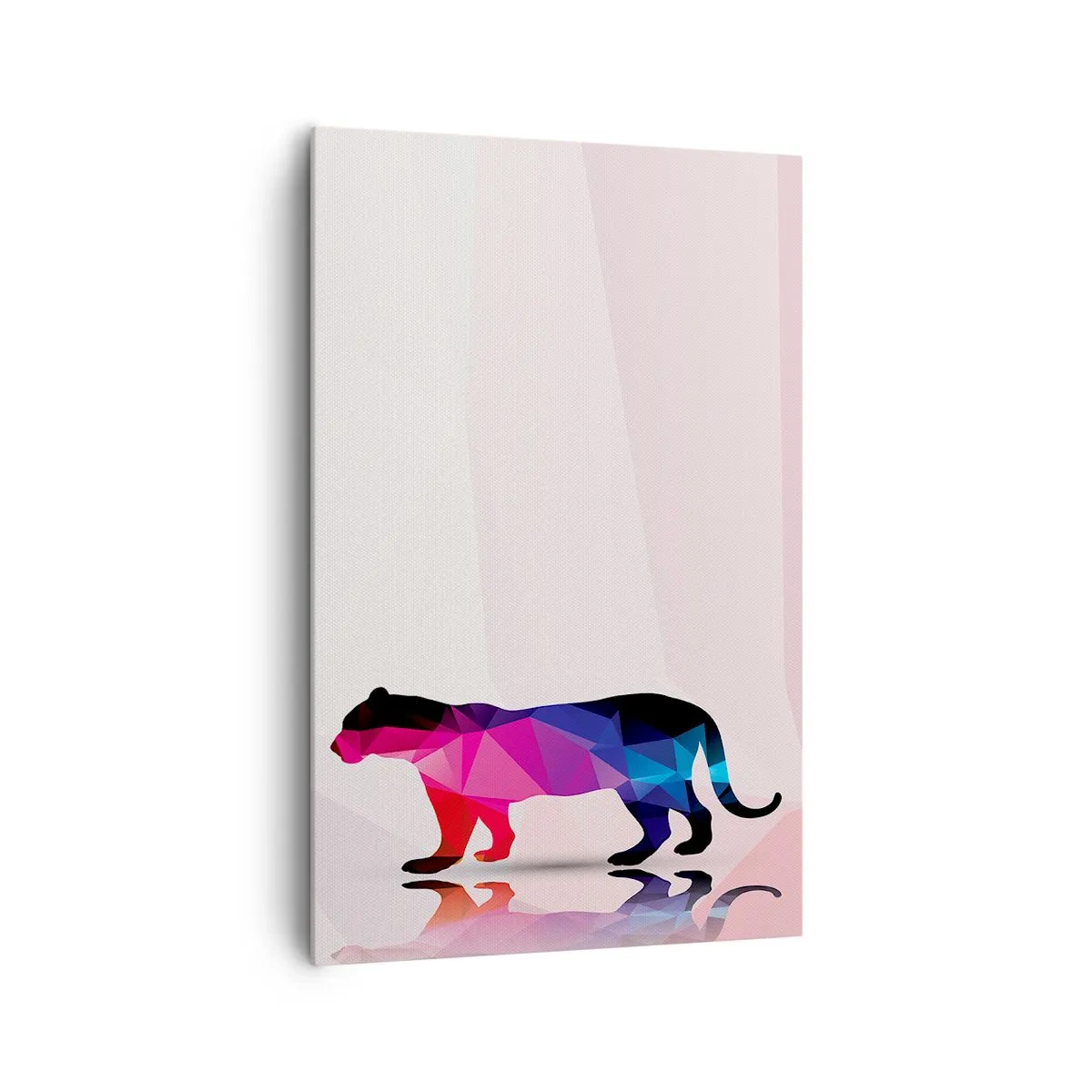 Impression sur toile - Image sur toile - Silhouette de panthère géométrique dans les tons rose et bleu - 80x120cm - Panthère de diamant - Décoration murale moderne pour le salon et la chambre ARTTOR