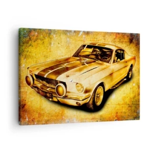 Impression sur toile - Image sur toile - Voiture de sport rétro classique sur fond vintage dans des tons dorés - 70x50cm - La folie des années 70 - Décoration murale moderne pour le salon et la chambre ARTTOR