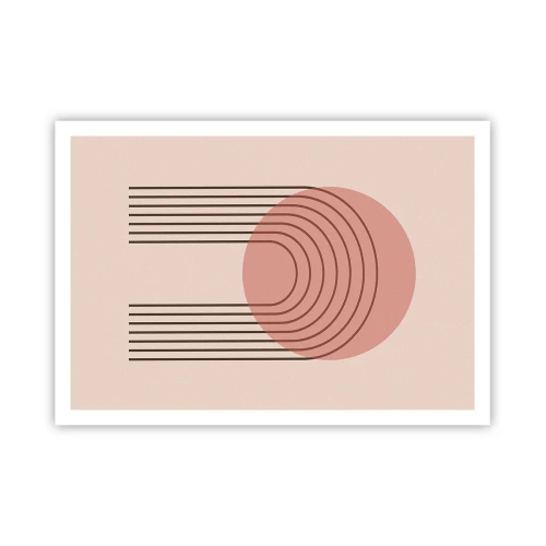 Affiche - Poster - Motif abstrait avec cercle et lignes roses - 100x70cm - Attraction irrésistible - Décoration murale moderne pour le salon et la chambre ARTTOR