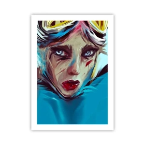 Affiche - Poster - Portrait d'une femme au regard intense et sur fond bleu - 50x70cm - Guerrière errante - Décoration murale moderne pour le salon et la chambre ARTTOR