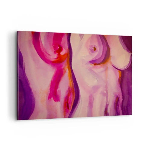 Impression sur toile - Image sur toile - Une interprétation abstraite de la silhouette féminine dans les tons roses et violets. - 100x70cm - Ode à la féminité - Décoration murale moderne pour le salon et la chambre ARTTOR