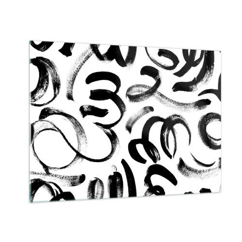 Impression sur verre - Image sur verre - Coups de pinceau abstraits en noir et blanc - 70x50cm - Noir sur blanc - Décoration murale moderne pour le salon et la chambre ARTTOR