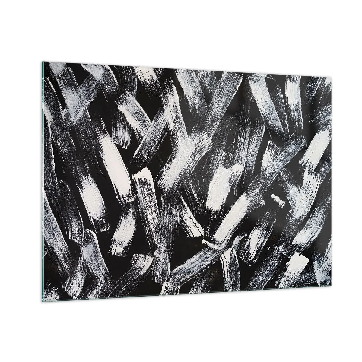 Impression sur verre - Image sur verre - Abstraction en noir et blanc de coups de pinceau sur un fond sombre - 100x70cm - L'abstraction dans l'esprit industriel - Décoration murale moderne pour le salon et la chambre ARTTOR
