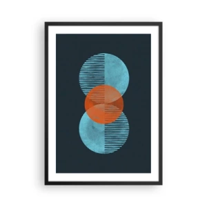 Affiche dans un cadre noir - Poster - Cercles symétriques dans les tons de bleu et d'orange avec des lignes - 50x70cm - Composition symétrique - Décoration murale moderne pour le salon et la chambre ARTTOR