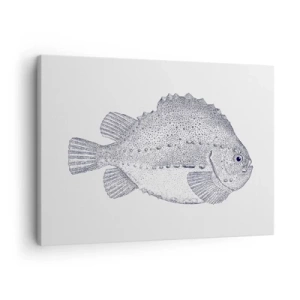 Impression sur toile - Image sur toile - Dessin noir et blanc d'un poisson sur fond blanc dans un style minimaliste - 70x50cm - Pour l'album du naturaliste - Décoration murale moderne pour le salon et la chambre ARTTOR