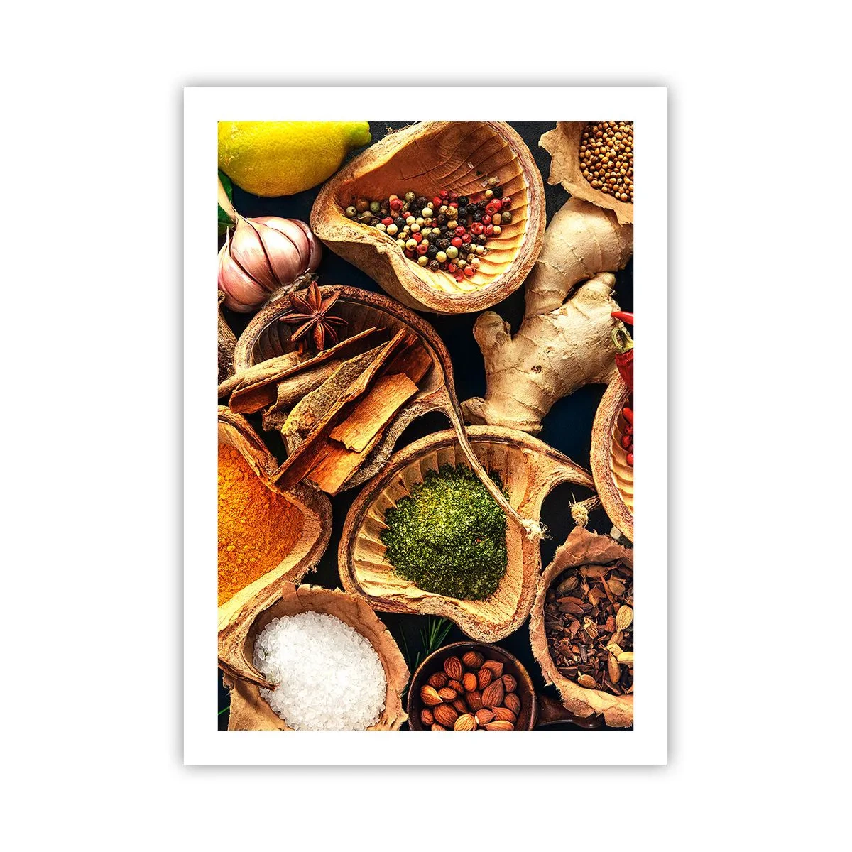 Affiche - Poster - Gros plan sur des épices dans des contenants naturels - 50x70cm - Prends ce que tu veux - Décoration murale moderne pour le salon et la chambre ARTTOR