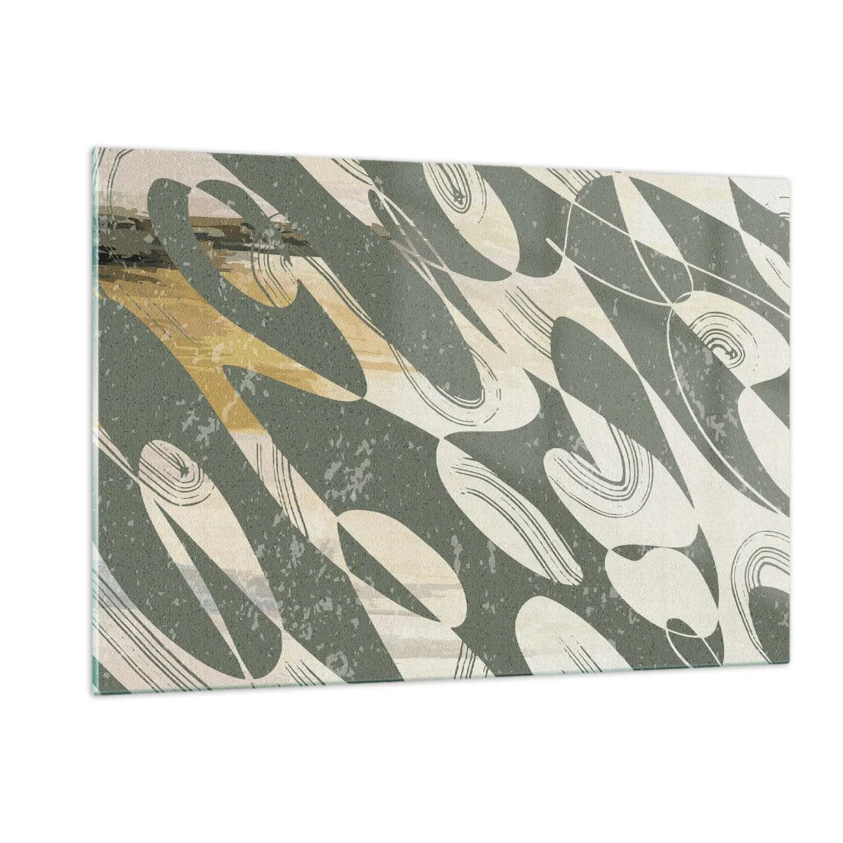 Impression sur verre - Image sur verre - Une composition verte et beige aux formes organiques dynamiques - 120x80cm - Abstraction rythmique - Décoration murale moderne pour le salon et la chambre ARTTOR