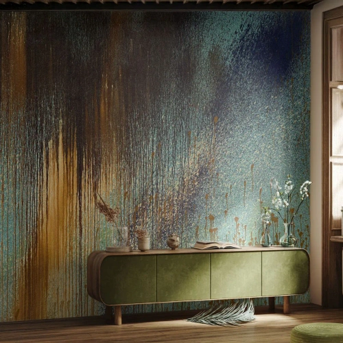 Papier Peint Photo Premium Sand - Composition abstraite en or et turquoise - 100x70cm - Une composition de couleirs non fortuite - Décoration murale moderne pour le salon et la chambre ARTTOR