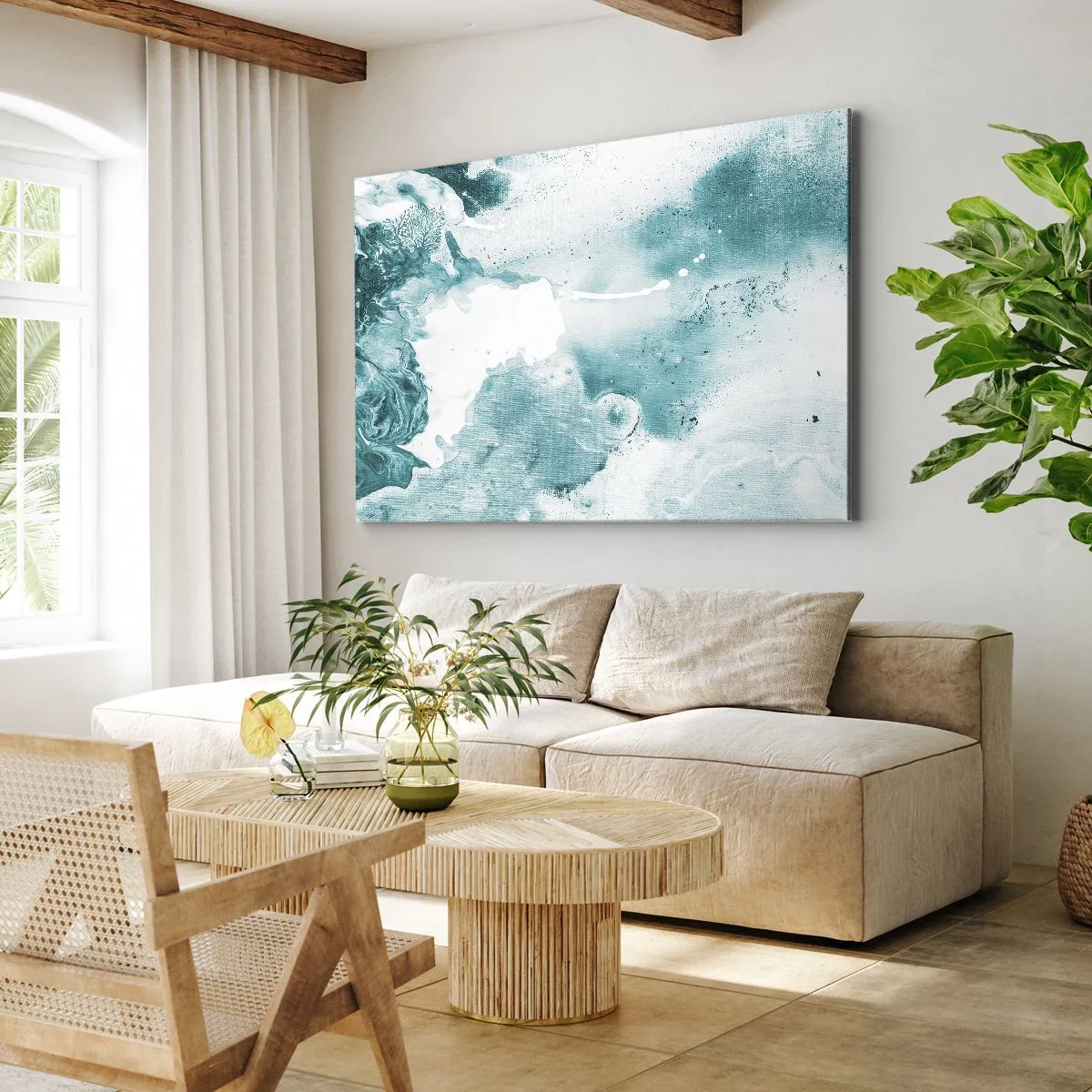 Impression sur toile - Image sur toile - Abstraction dans des tons de bleu avec de délicats accents de blanc - 120x80cm - Marécage bleu - Décoration murale moderne pour le salon et la chambre ARTTOR