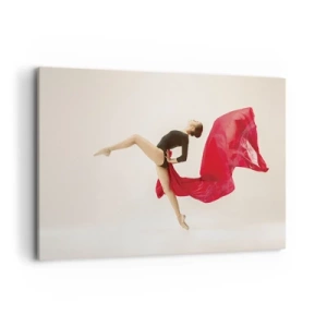 Impression sur toile - Image sur toile - Une danseuse dynamique en tenue noire et tissu rouge en mouvement. - 100x70cm - Rouge et noir - Décoration murale moderne pour le salon et la chambre ARTTOR