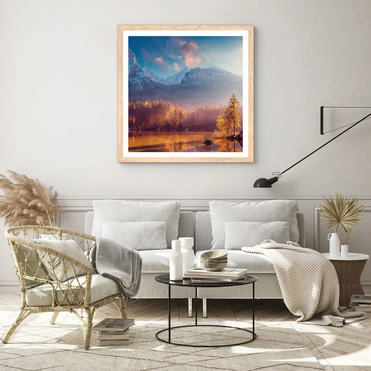 Affiche dans un chêne clair - Poster - Dans les montagnes et les vallées - 50x50 cm