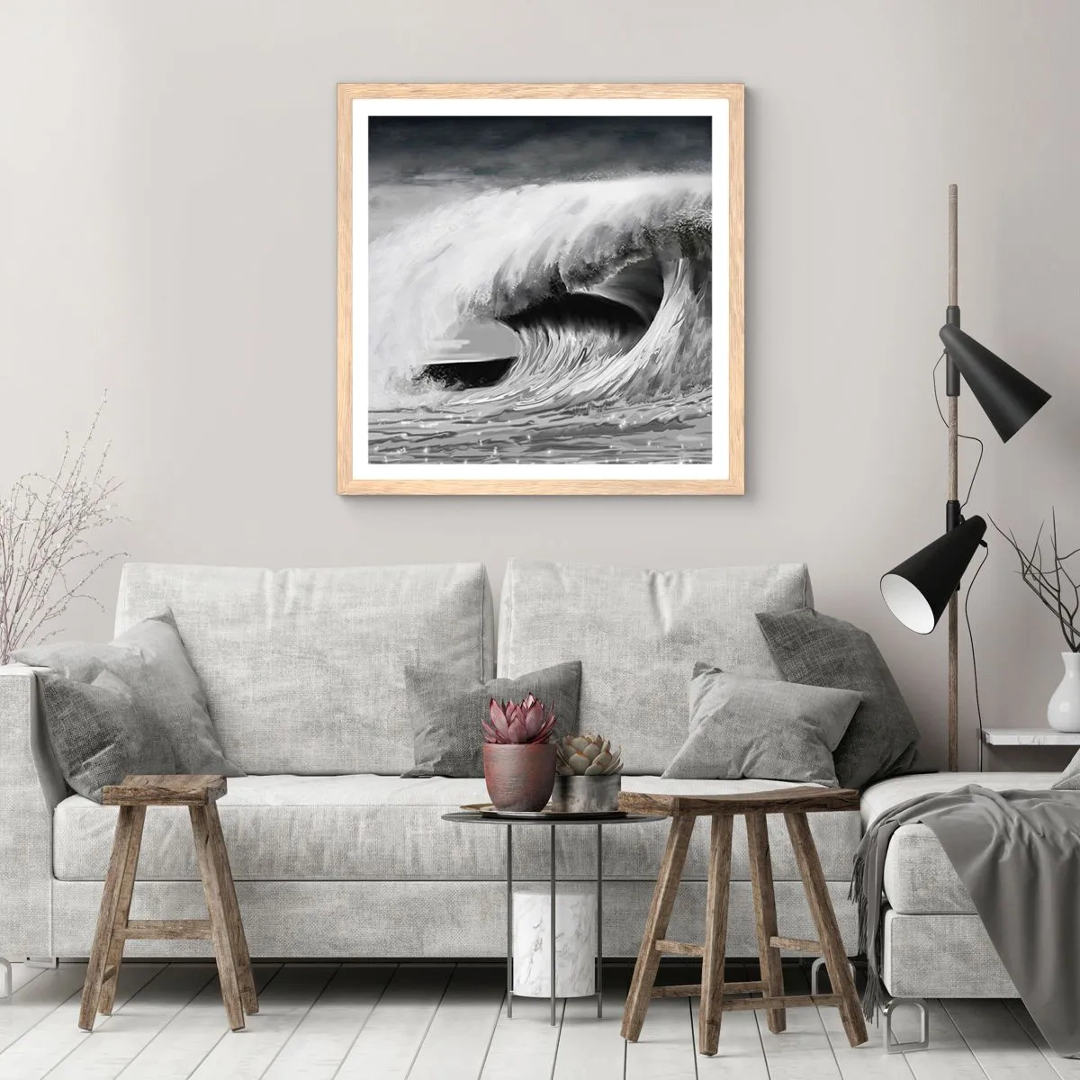 Affiche dans un chêne clair - Poster - La colère de l'océan - 60x60 cm