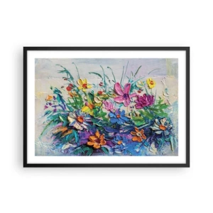 Affiche dans un cadre noir - Poster - Un bouquet de fleurs coloré peint selon la technique de l'empâtement - 70x50cm - Absolument pas une nature morte - Décoration murale moderne pour le salon et la chambre ARTTOR