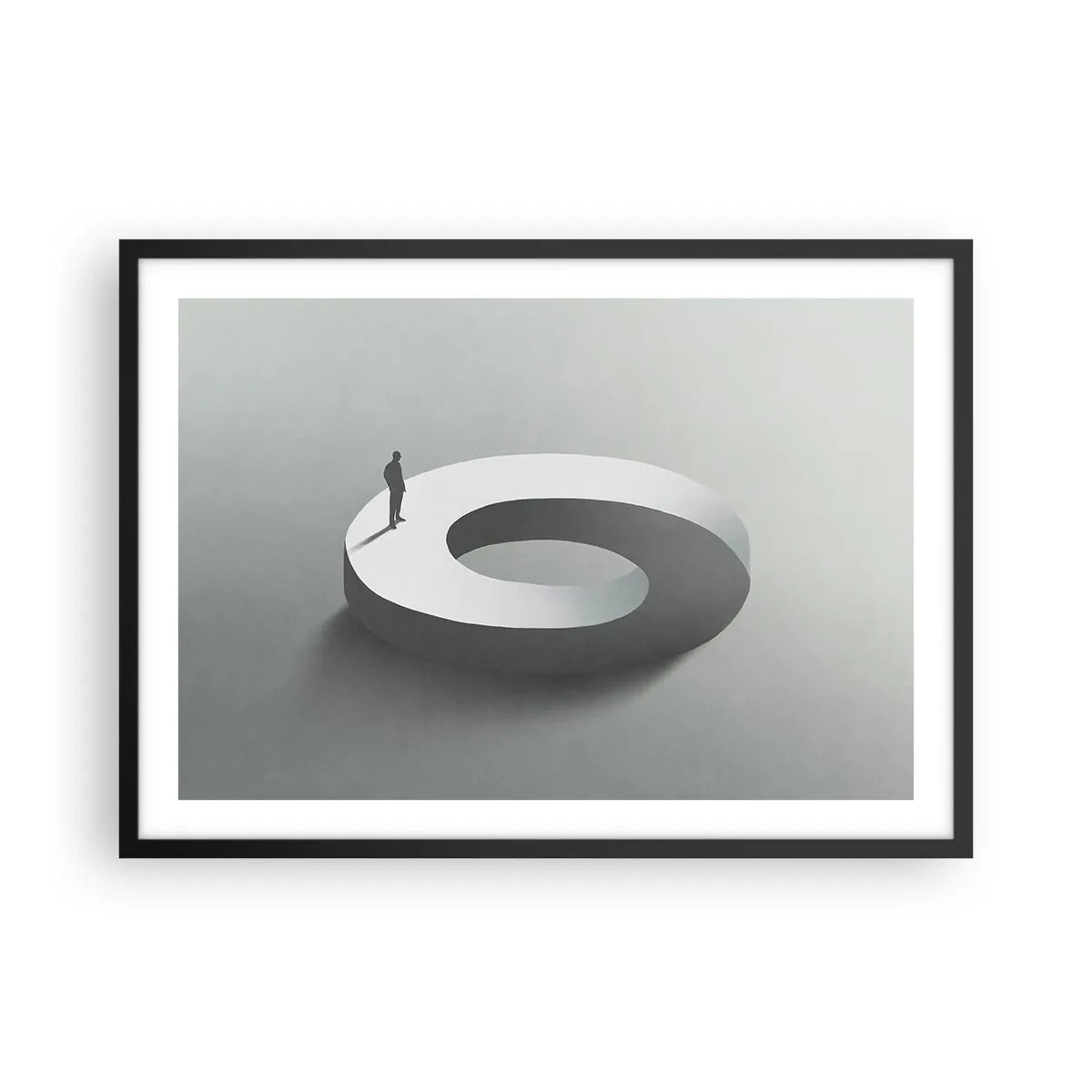 Affiche dans un cadre noir - Poster - Un homme sur une structure grise et abstraite - 70x50cm - Et sois intelligent ici - Décoration murale moderne pour le salon et la chambre ARTTOR