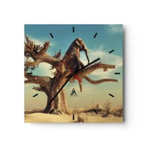 Horloge murale - Pendule murale - Un éléphant assis sur un arbre dans un paysage surréaliste - 30x30cm - Nouveau point de vue - Décoration murale moderne pour le salon et la chambre ARTTOR